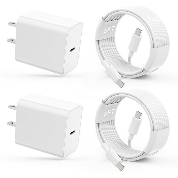 USB C Charger Type C Fast Charging 2 Pack 25W Chargers Block with 2 Pack 6FT USB C to C Cable for iPhone 15 16 Pro Max/iPad/Samsung Series and More