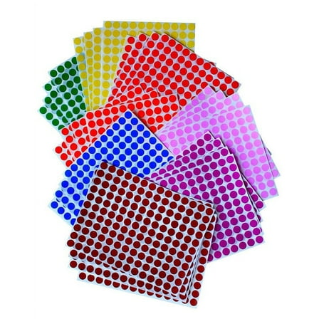 ROUND LABELS DOTS 3/8 " inch (0.375") 8 COLORS, 32 SHEETS 10mm Arts, Crafts, Fun and Games Stickers - 4832 PACK by Royal Green