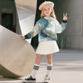 thumbnail image 3 of Xoenoiee Blue Golden Marble Print Sweatshirt for Girls Oversized Crewneck Sweatshirts Long Sleeve Side Slits Casual Pullover Tops, 9-10 Years, 3 of 7