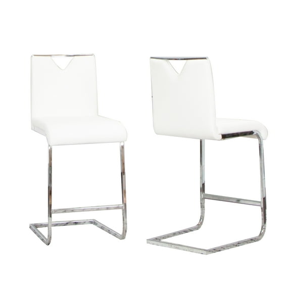 Doral 24" White Faux Leather Barstools w Chrome Cantilever Base Set of 2