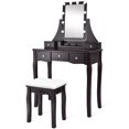 thumbnail image 1 of Patiojoy Coiffeuse à DEL Table de Maquillage Bureau avec Tiroirs et Tabouret Rembourré Brun, 1 of 10