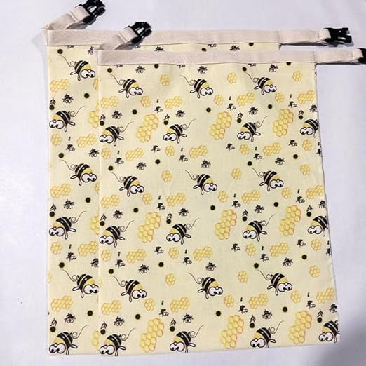 Beeswax lined surface bag, cartoon bee pattern, moisture-proof water lock with zipper, used to keep bread fresh, sealable and reusable bread bag (2 pcs)