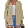 thumbnail image 5 of Otntypg Button Down Shirts for Women Dressy 3/4 Length Sleeve Tops Lightweight V Neck Blouses Business Casual Beach Outfits Loose Fit Work T-Shirt Tops Khaki XXL, 5 of 10