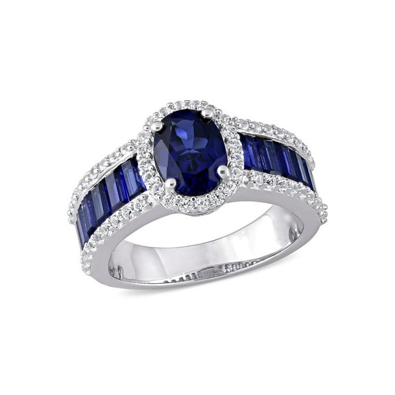 4.72 Carat (Ctw) Lab-Created Blue & White Sapphire Halo Ring in Sterling Silver for Women