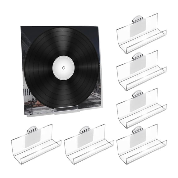 6 Pack Vinyl Record Holder Wall Mount No Drill, Self Adhesive Acrylic Record Shelf Display Racks for LP Album Covers CD