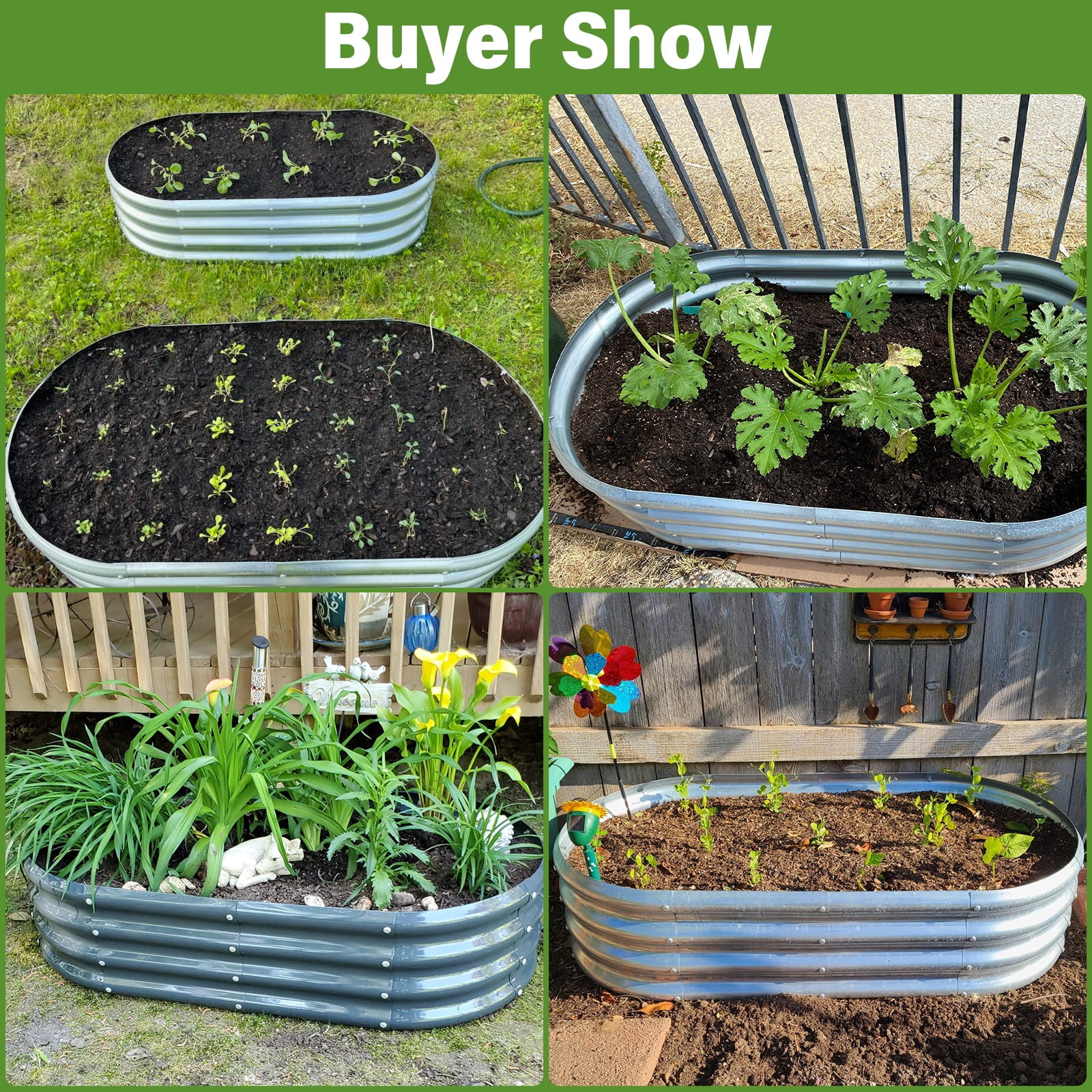 HGD Raised Garden Bed Kit Oval Galvanized Metal 2 Pack 4x2x1 ft