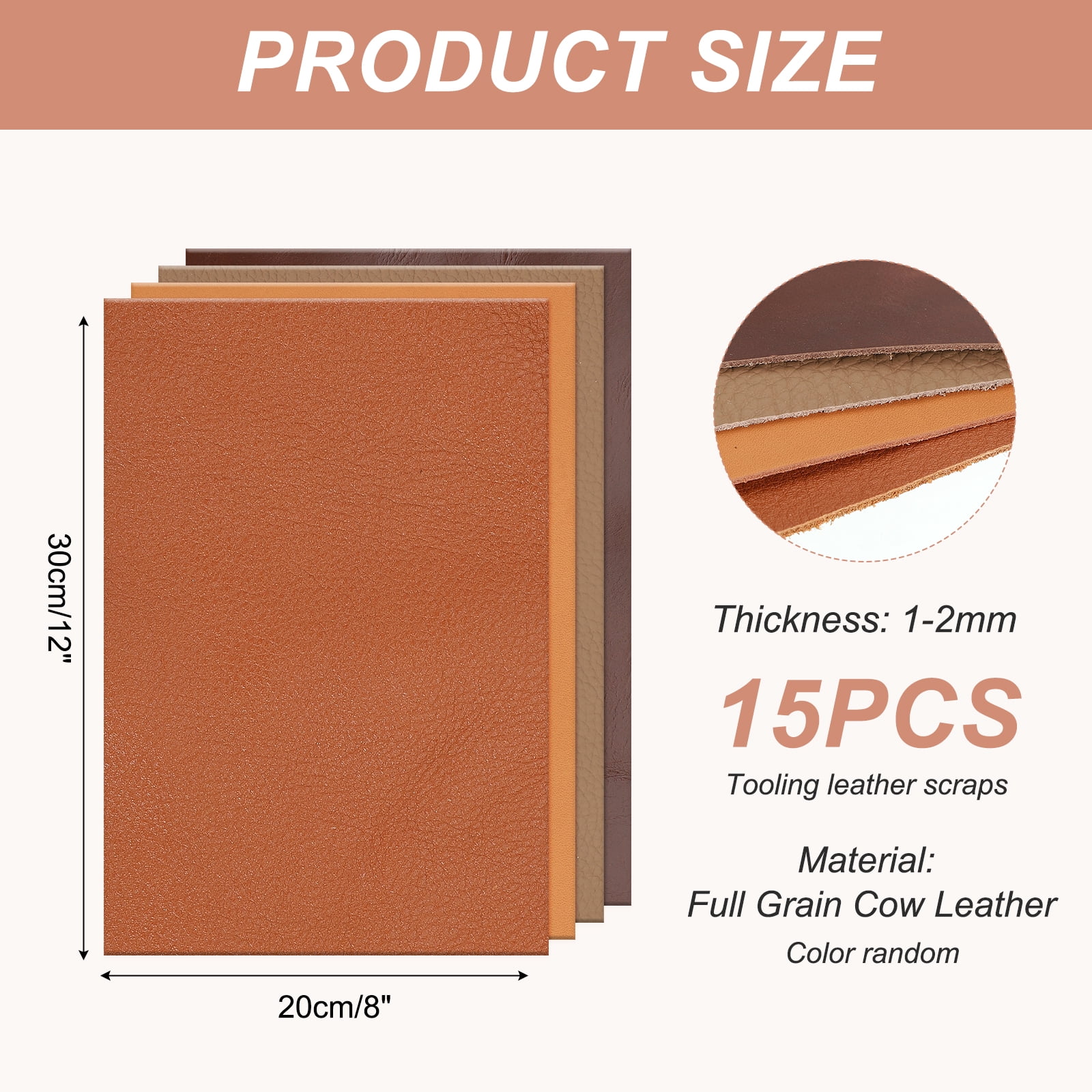 Uxcell 15 Pcs Leather Hide 12x8" Leather Pieces Artificial Cow Leathers for Craft Coffee Tone