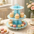 thumbnail image 5 of BiFandian 3-Tier Cardboard Cupcake Stand, Scalloped Edge Disposable Dessert Holder with Carry Handle, Foldable Pastry Display Tray for Birthday Tea Party Wedding and Holiday Snack Serving, 5 of 6