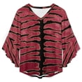 thumbnail image 4 of Red Tiger Stripe Velvet Fabric Women's V-Neck Blouse With 3/4 Ruffled Bell Sleeves Casual Top Ladies Blouses, 4 of 7