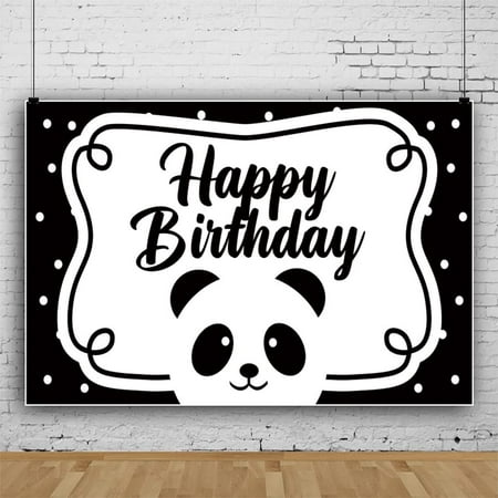 Happy Birthday Photography Background Panda Black White Themed Backdrop Kids Boy Girl Birthday Party Banner for Birthday Party Decoration Props Cake Table Banner