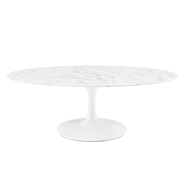 Modway Lippa Table Basse Ovale en Marbre Artificiel avec Coussin en Feutre Sans Traces, Blanc