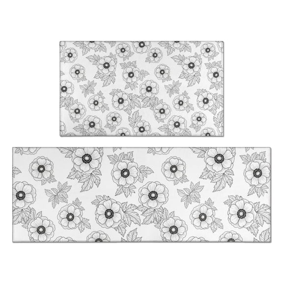 Pioneer Flower Floral Print Pattern Kitchen Rugs Sets Of 2, Anti Fatigue Non Slip Washable Floor Mats for Kitchen Sink Laundry, 17X30 Inch 17X47 Inch