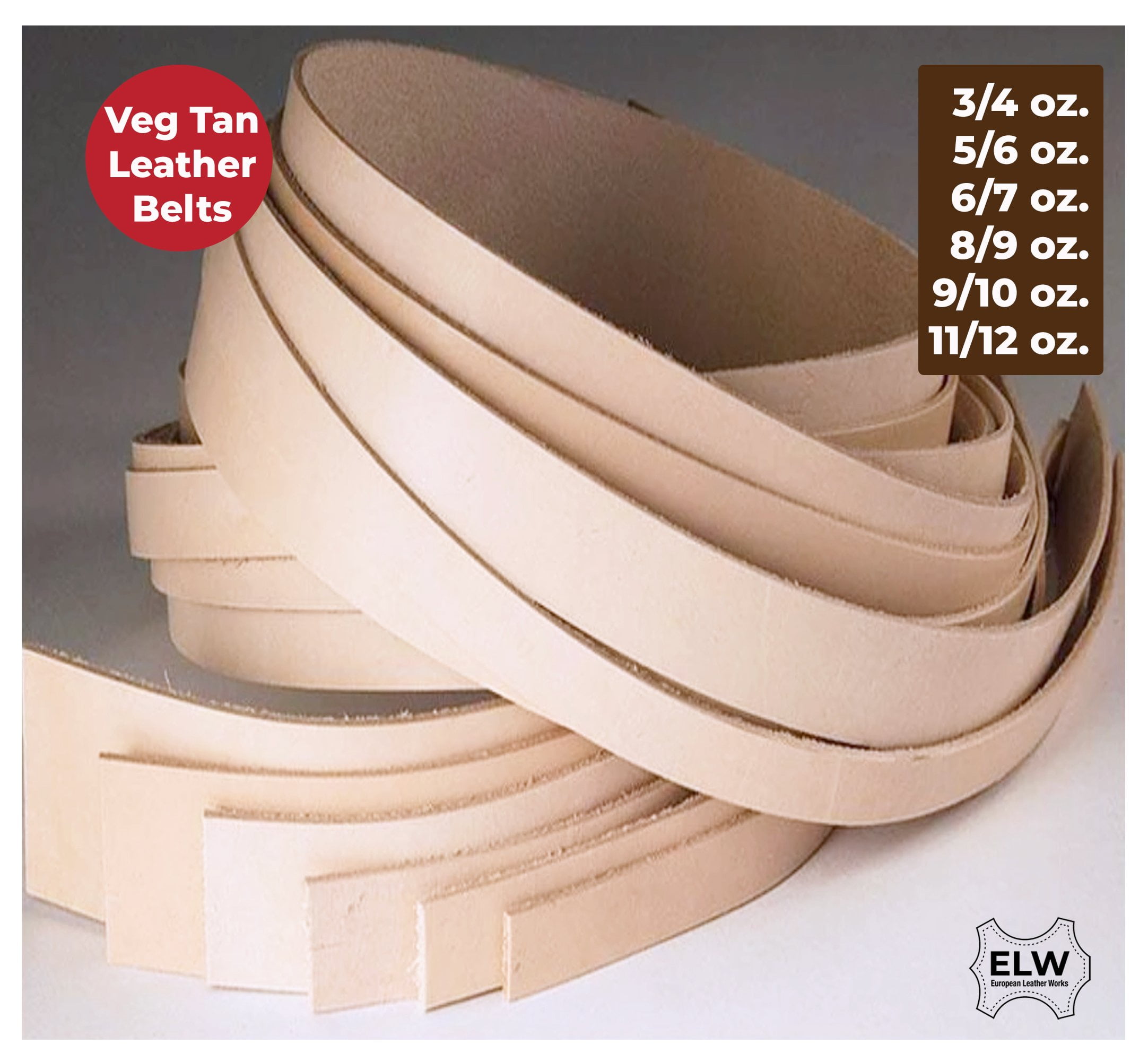 1-1/2 w/o Snaps, Vintage Tan Springfield Leather Companys Vegetable Tan Buffalo Leather Strips 8-10oz