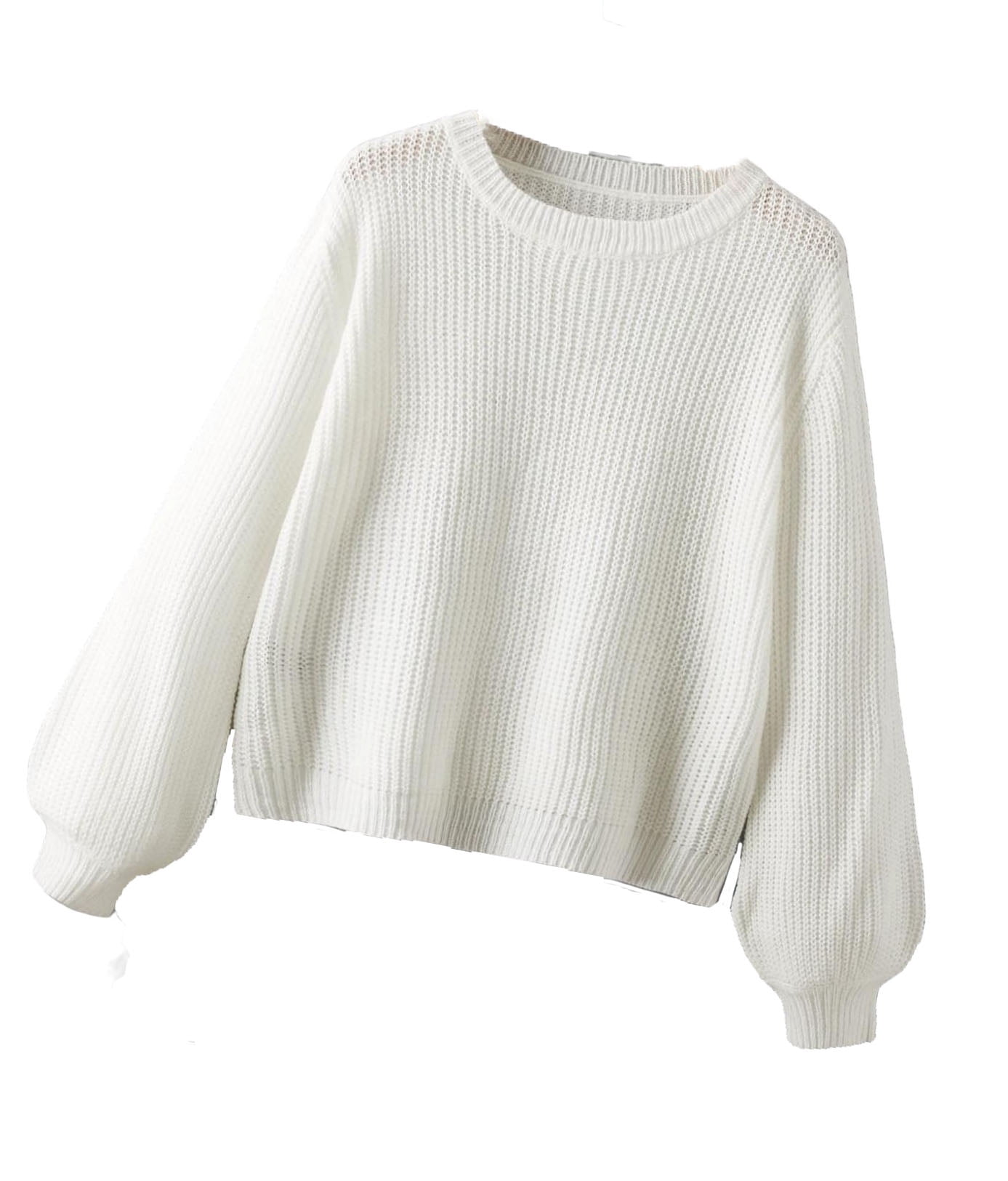 Womens Sweaters Casual Plain Round Neck Pullovers White S - Walmart.com