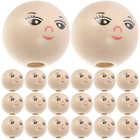 LAMIRO 50Pcs Round Wooden Smile Face Beads Wood Loose Beads Round Spacer Beads with Hole