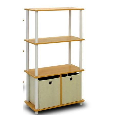Two Shelves Furinno Go Green 4-Tier Multi-Purpose Storage Rack Shelving Unit with Bins, Set of 2, Multiple Colors ()