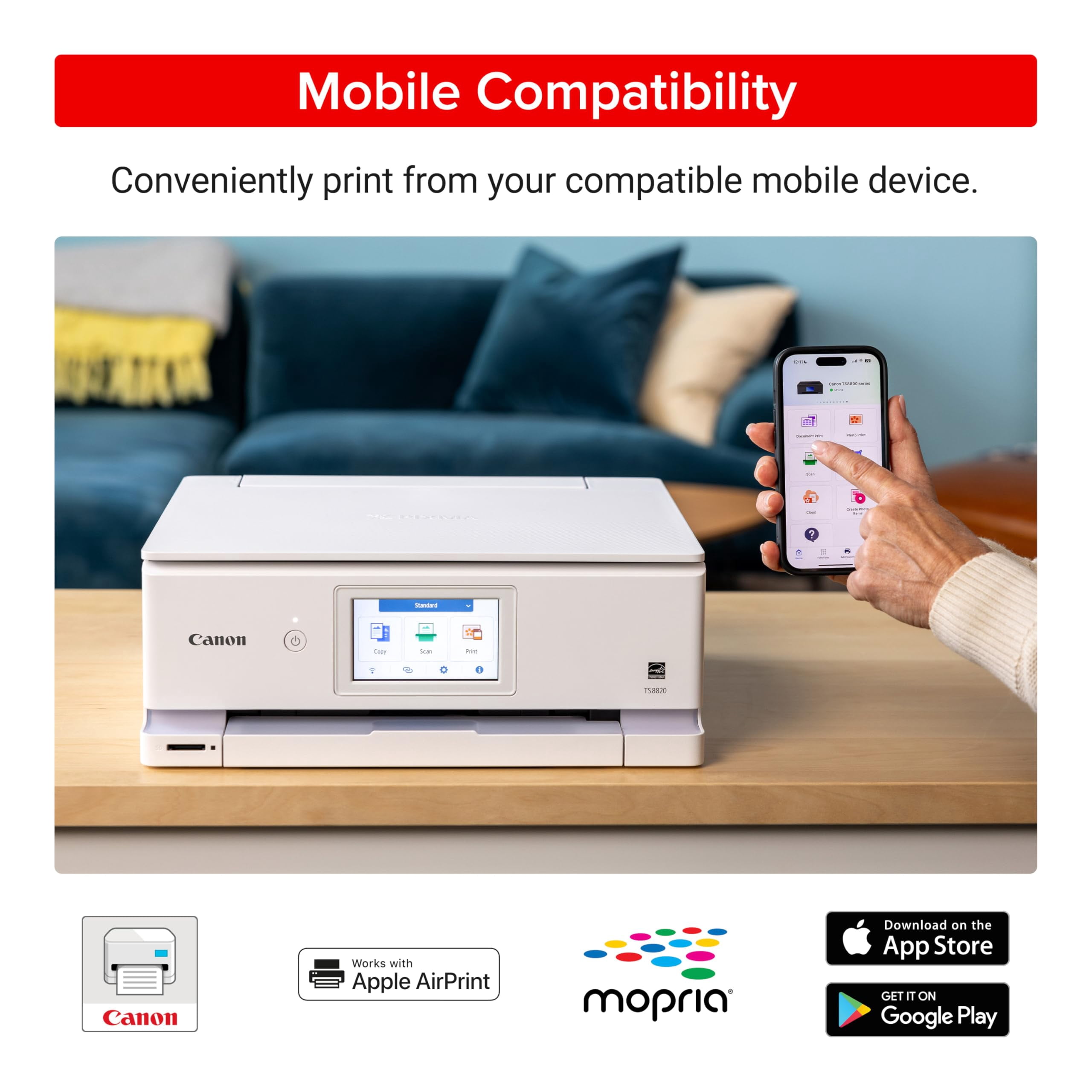 Canon PIXMA TS8820 Wireless Printer, Best for Home Photo Printing, Copy and Scan, White(Sold without manufacturer warranty)