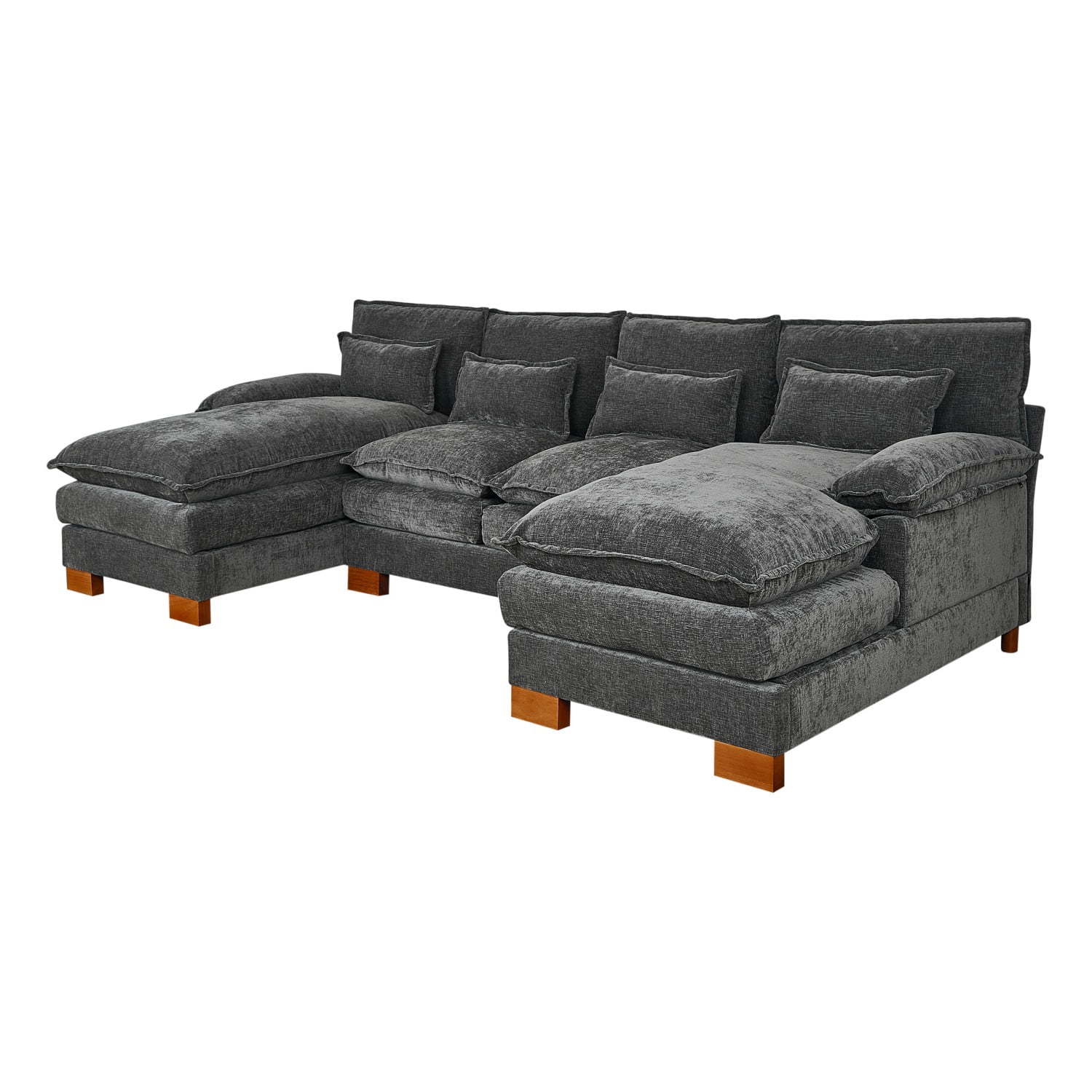 Gewnee Oversize Luxury U-Shaped Chenille Sectional Sofa Couch with Double Chaise and Pillows ,4 Seat Modular Sofa Couches for Living Room
