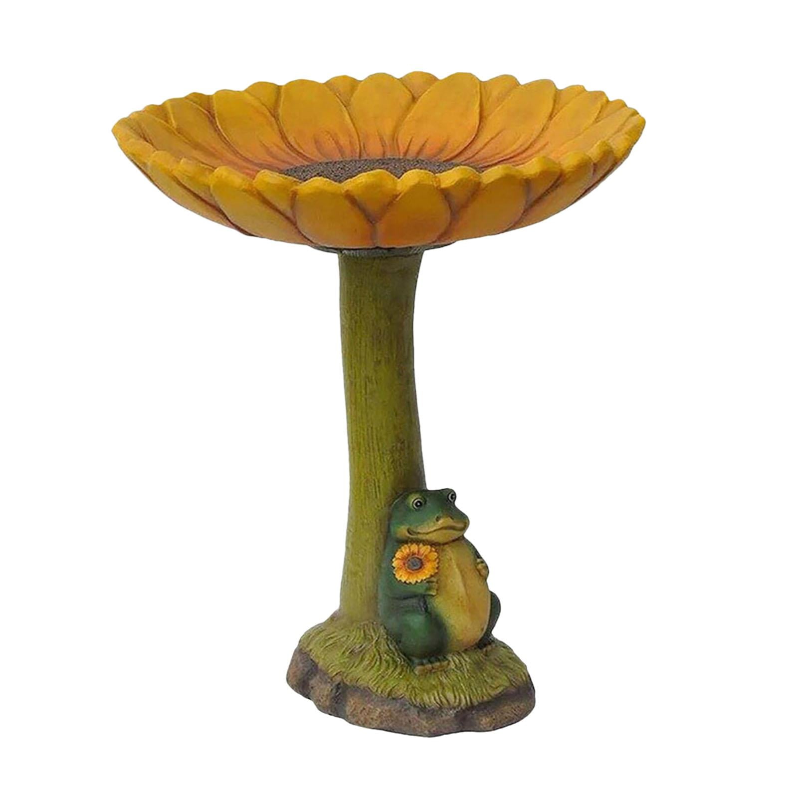 koolsoo Garden Bird Bath Bowl, Resin Statue Figurine Resin Feeder Feeding Station for Landscape,Attracting Birds, Balcony,Hummingbird Frog 16.5x16.5x20cm