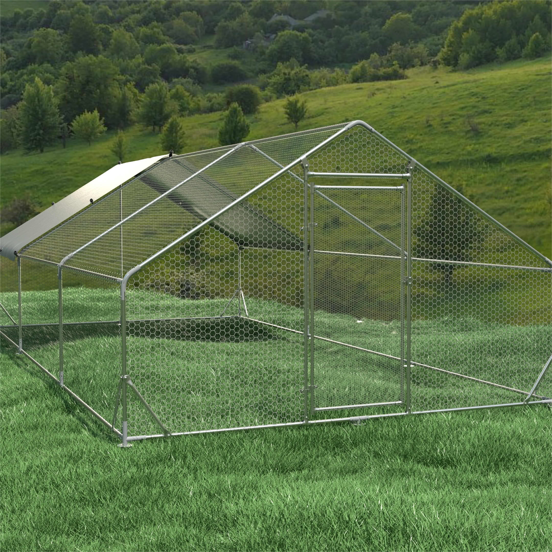 MAYEERTY 19.5'x9.7'x6.4' Walk-in Metal Chicken Coop, Waterproof UV Cover for Hen Rabbit Poultry