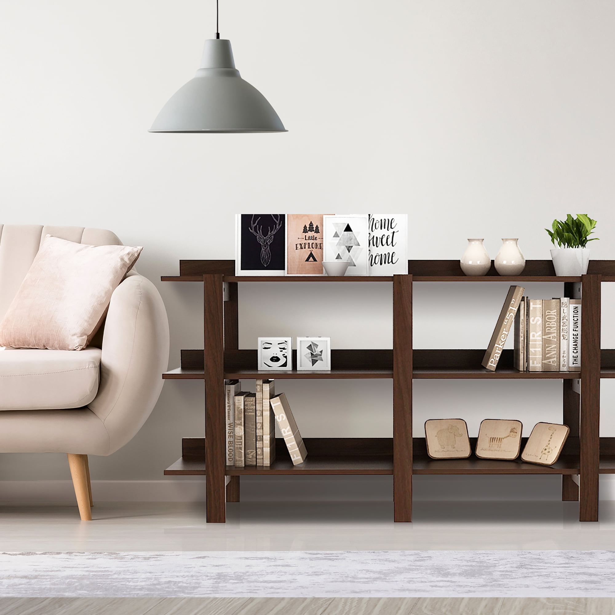 Costway 59'' 3 Tier Console Table with Storage Wooden Sofa Entryway Table Brown Walnut