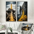 thumbnail image 1 of Designart "Lighthouse Photo Grey and Yellow Serenity II" Lighthouses Framed Wall Art Set Of 2 - Grey Beach Gallery Wall Frame Set For Home Decor, 1 of 6