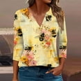 thumbnail image 2 of CYMMPU Bee Printed 3/4 Sleeve V Neck Blouses for Women Dressy Casual Spring Tops Summer Fashion Shirts Loose Fit Tunic Tops Business Elegant Work Topss Multicolor S, 2 of 5