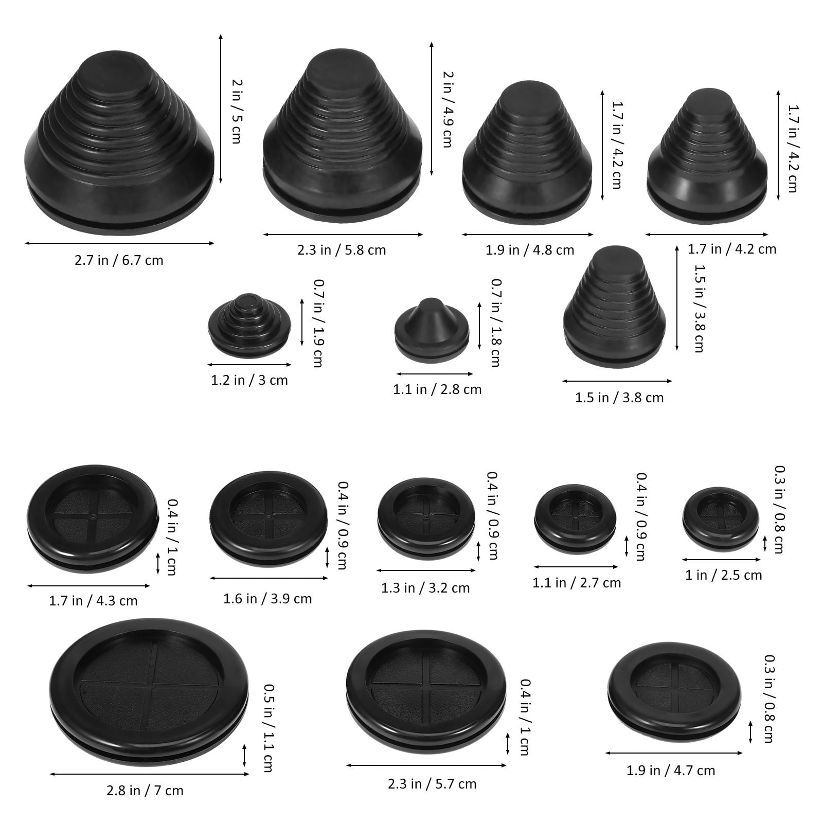 Pretyzoom 42Pcs Rubber Hole Plugs for Round Holes Black Dual Sided Grommet Kit Durable Wire Protection