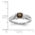 thumbnail image 4 of White Sterling Silver Ring Band Gemstone Smoky Quartz Cushion Diamond Round, 4 of 4