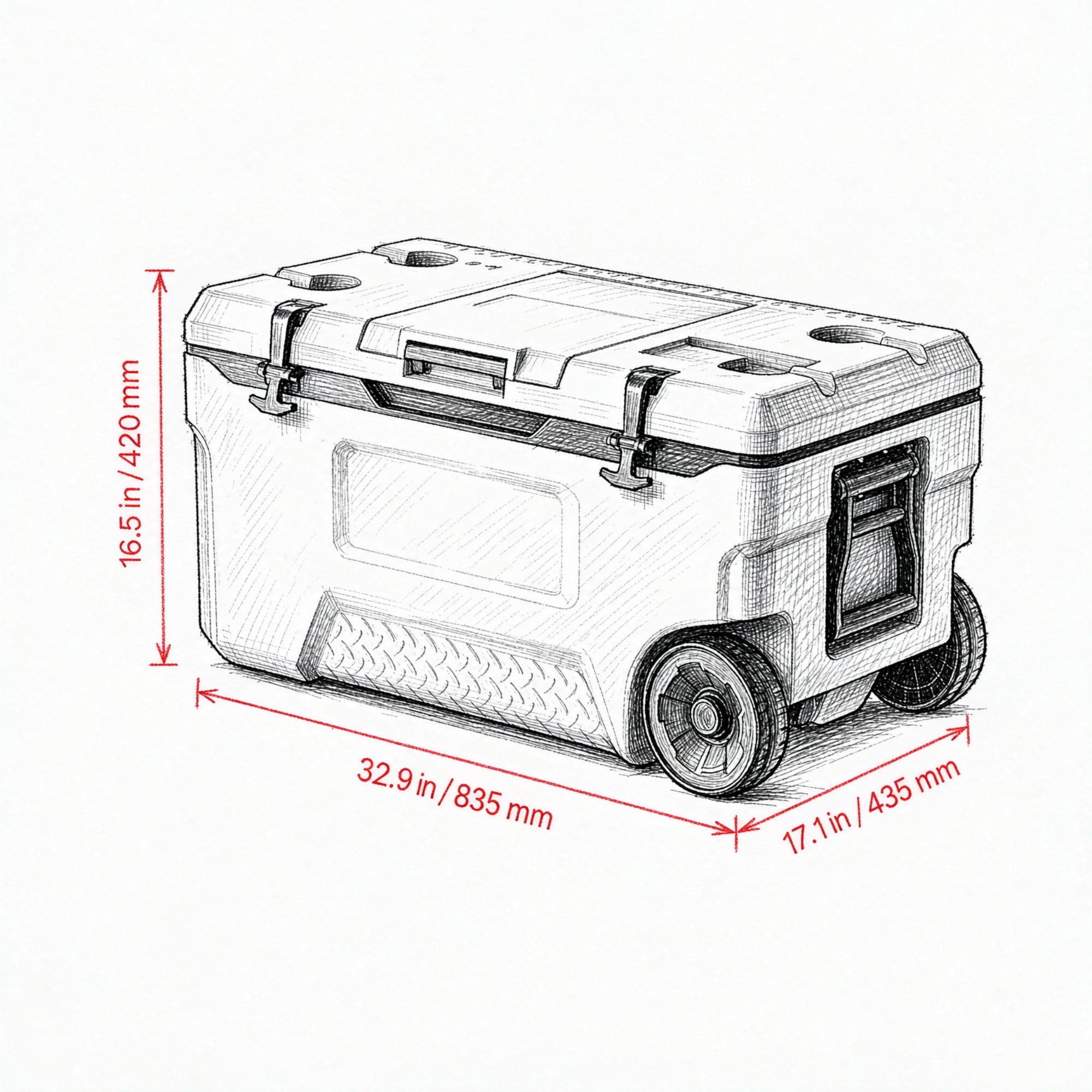 74 QT Portable Wheeled Cooler, Cup Holder & Sturdy Handles, for Family Picnics & Long Trips