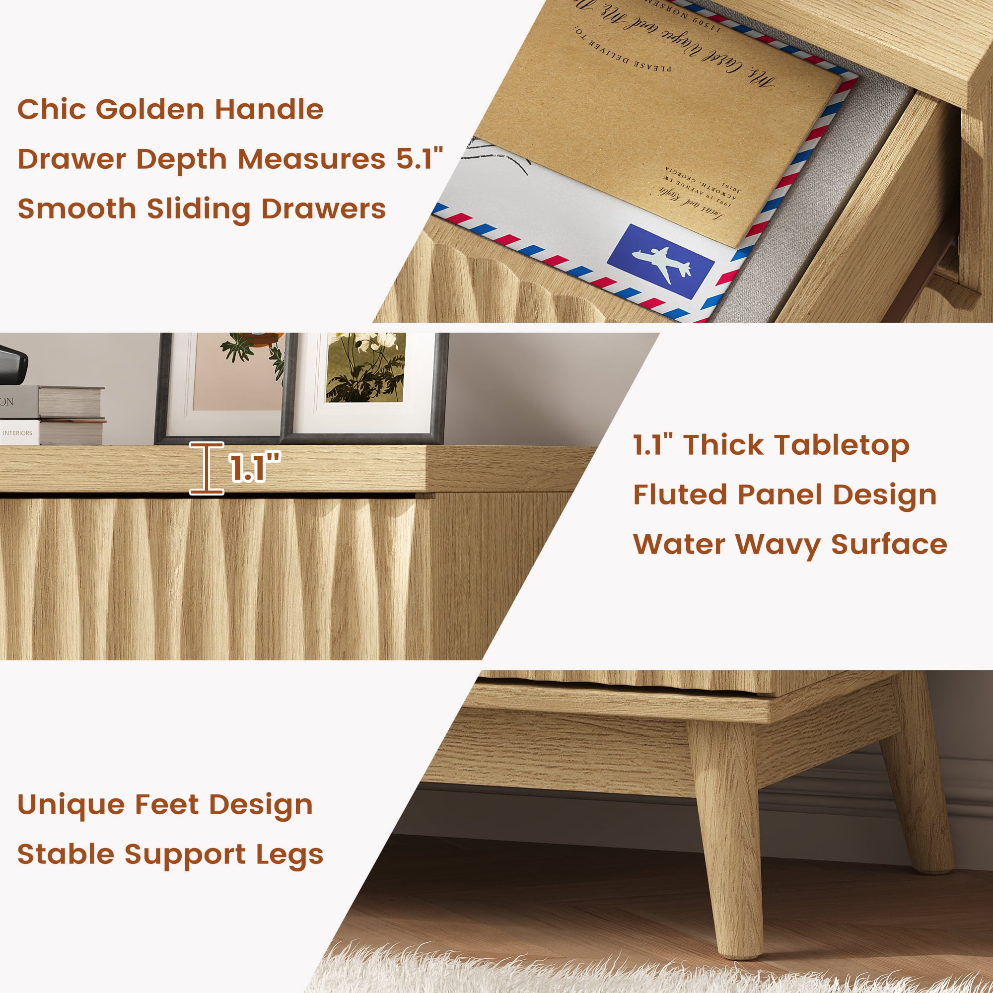 5 Drawers Fluted Dresser for Bedroom, 47" H Modern Chest of Drawers with Elegant Wave Design, Wooden Tall Dresser Closet Clothes Storage Organizer with Metal Handle for Living Room, Hallway, Entryway