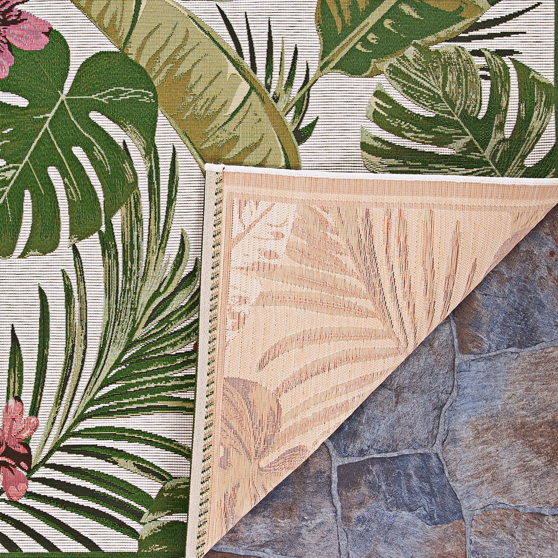 Couristan Dolce Flowering Fern Indoor / Outdoor Area Rug, Ivory-Hunter Green, 8'6" x 13'