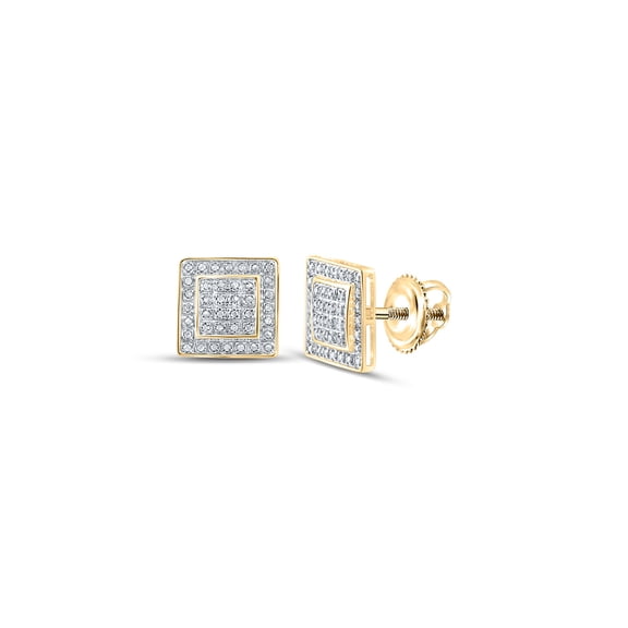 10kt Yellow Gold Mens Round Diamond Square Earrings 1/4 Cttw