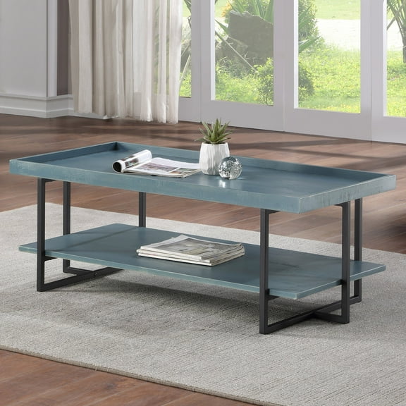 Furniture of America Uurt 1-Shelf Coffee Table, Antique Blue