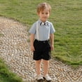 thumbnail image 4 of ‌LYMAYTER Boys Gentleman Outfits Baby Formal Sets,Infant Shirt + Shorts + Bow Tie + Suspenders 1Y-11Y, 4 of 8
