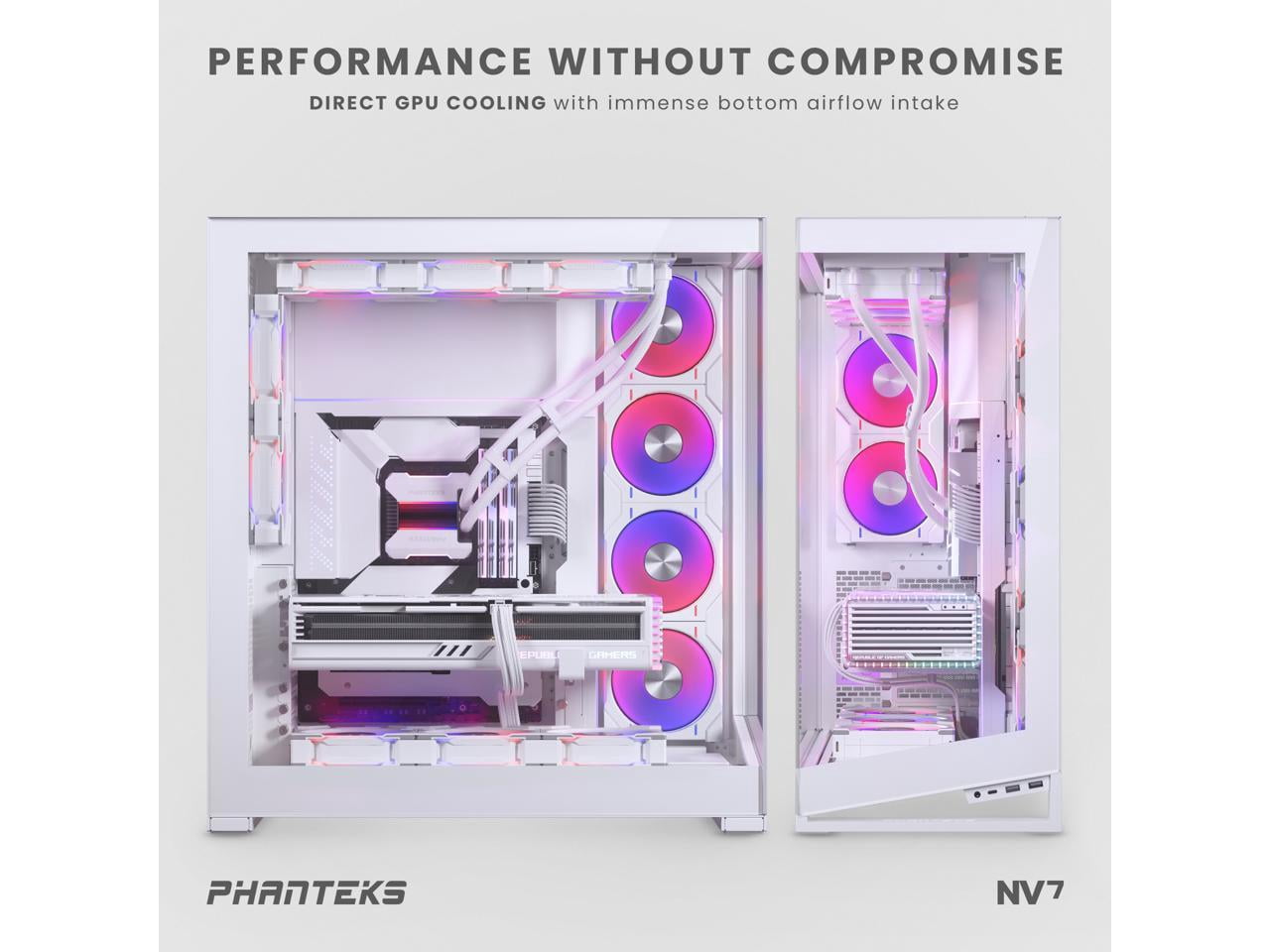 Phanteks NV7, Showcase Full-Tower Chassis, High Airflow Performance, Integrated D/A-RGB Lighting, Seamless Tempered Glass Design, 12 Fan Positions, Matte White