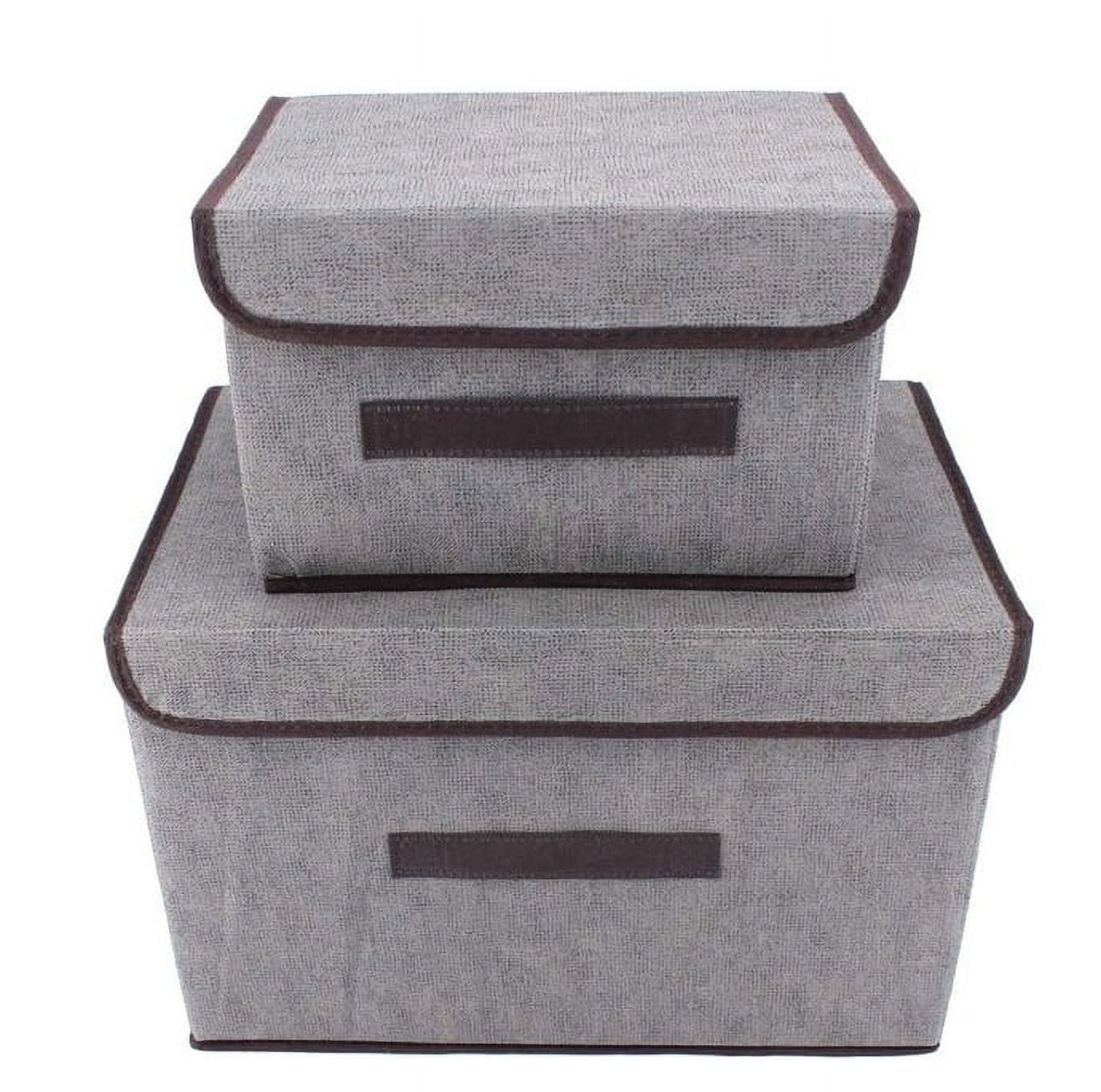 Larger Foldable Storage Cubes [2-Pack] Linen Fabric Collapsible Storage Cube Bin, Linen Closet Organizer Baskets with Lid, Handles for Toys  Home, Nursery, Closet - (Grey, 15in&10in)