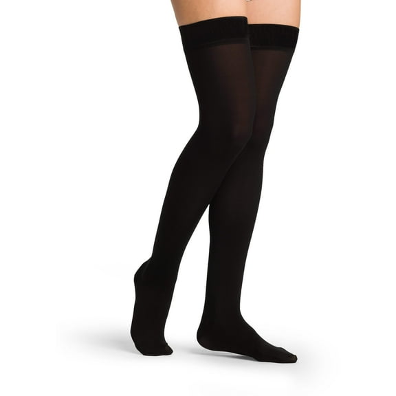 Sigvaris Essential 862 Opaque 20-30 Closed Toe Thigh High Compression Stockings w/Grip Band Black SS Short