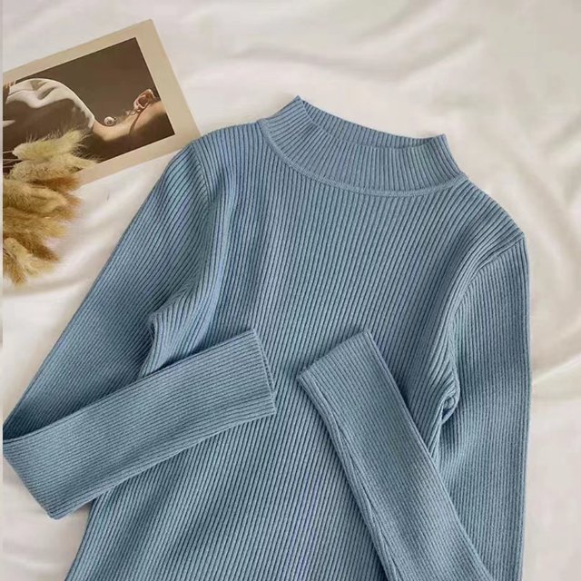 Jersey de cuello alto suave para mujer, suéter básico informal ajustado, elástico, Top de punto acanalado suave, otoño e invierno, 2024