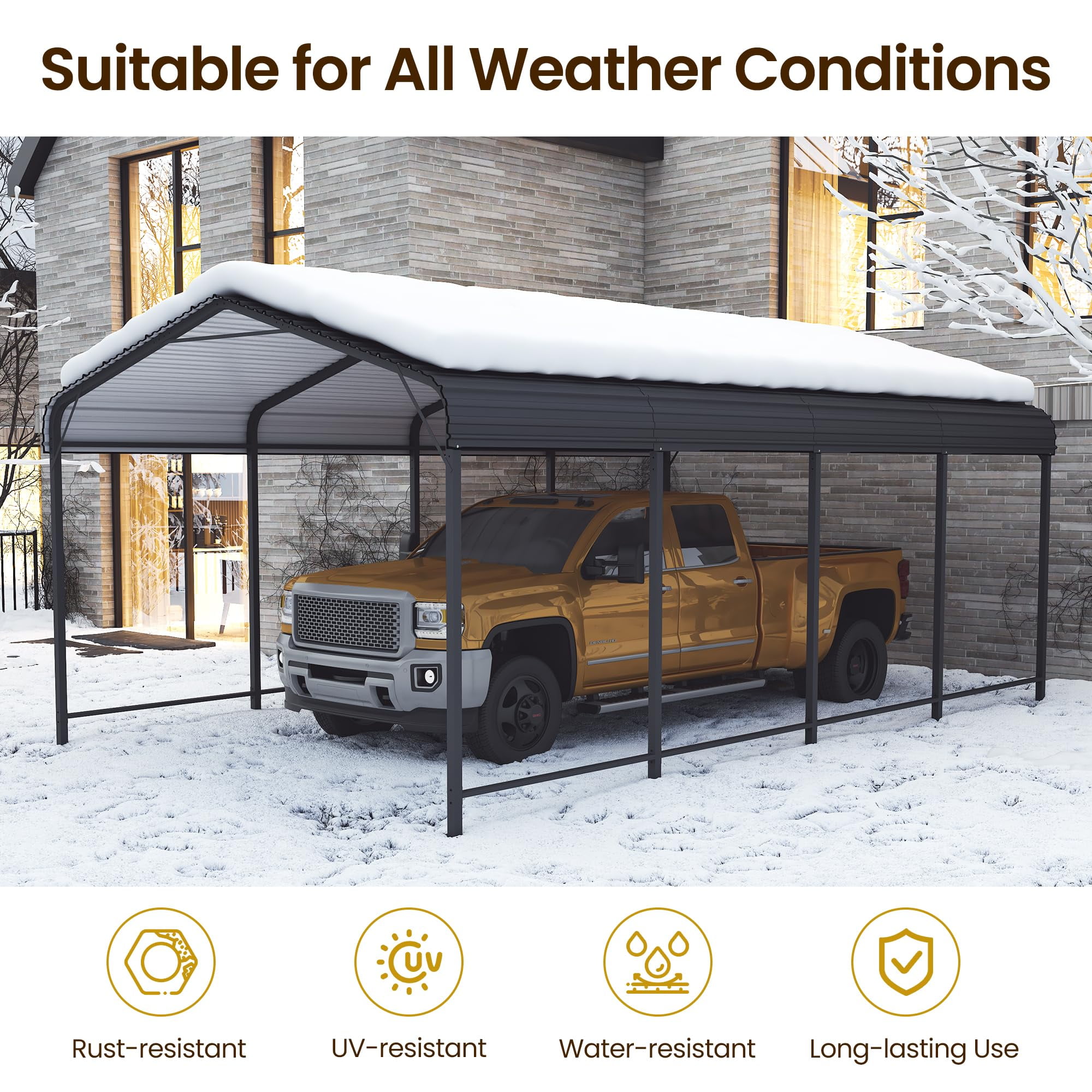 Heynemo 12x20 FT Heavy Duty Metal Carport with Updated Roof & Enhanced Base, Multi-Use Carport Garage for Car, Truck, Boat, Tractors, Party, Grey
