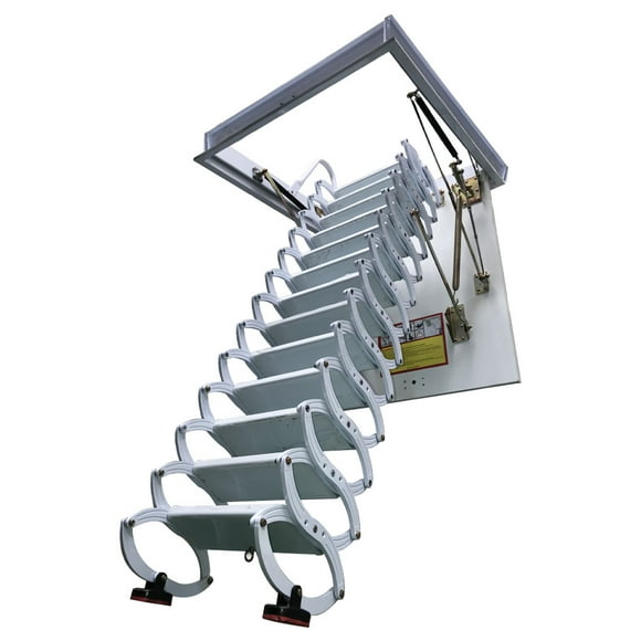 Attic Ceiling Retractable Folding Ladder Stairs 10.5ft 13 Steps Extension Loft Staircase Carbon Steel White