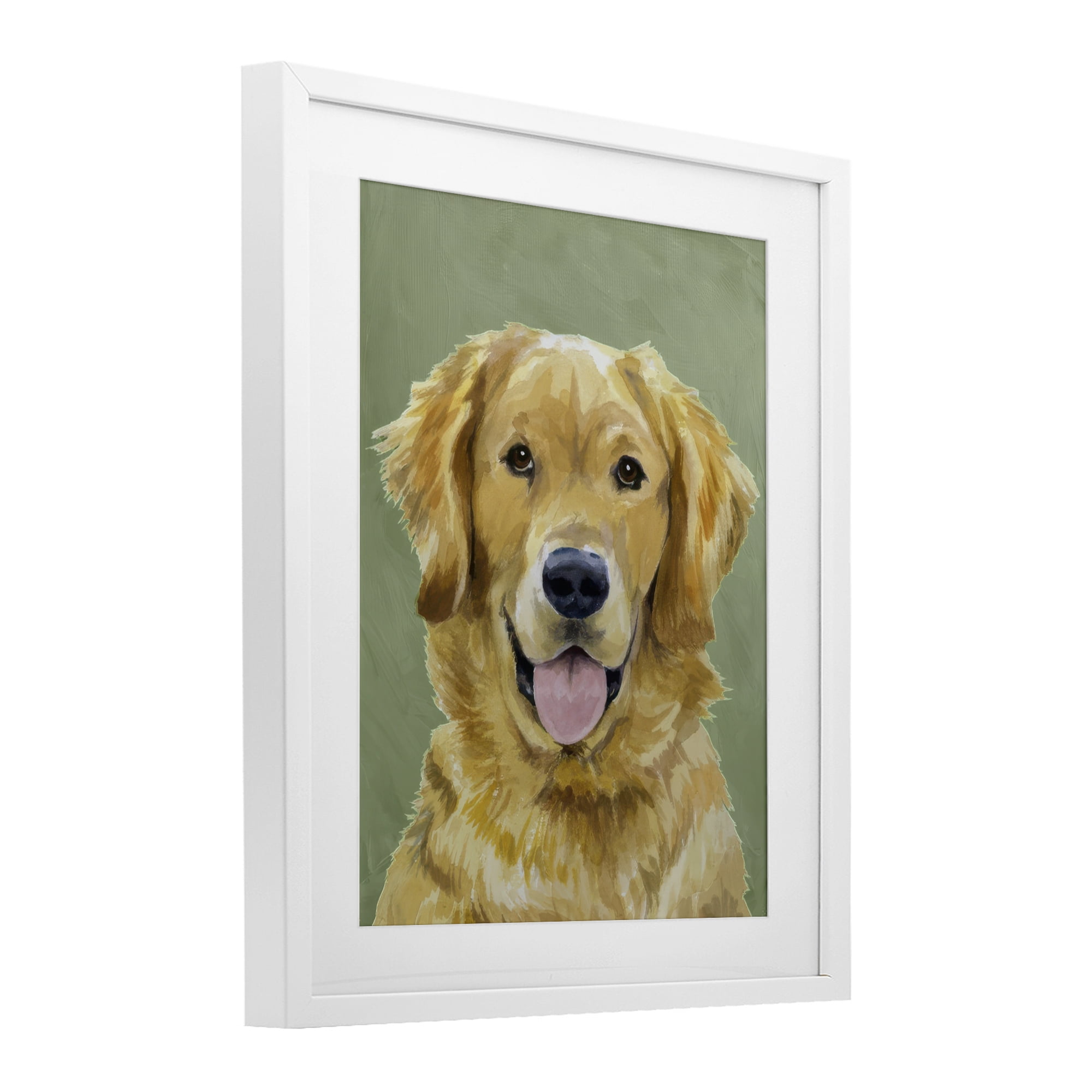 Stupell Industries Smiling Golden Retriever Portrait White Framed Print Under Glass, design by Lil' Rue