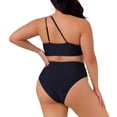 thumbnail image 4 of Agnes Orinda Women's Plus Size Two Piece Swimsuit One Shoulder High Waisted Bikini Keyhole Bathing Swimwear Set 1X Black, 4 of 6