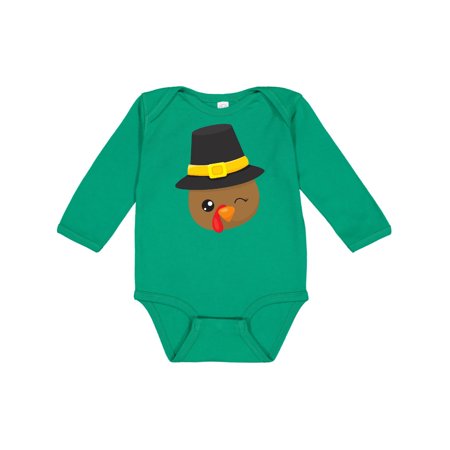 

Inktastic Thanksgiving Turkey Turkey With Pilgrim Hat Gift Baby Boy or Baby Girl Long Sleeve Bodysuit