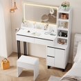thumbnail image 3 of Astimey Vanity Desk Set with LED Lighted Mirror,  Makeup Table with Storage Shelves and Drawers,  Adjustable Mirror, USB and Power Outlets, Vanity Stool for Bedroom White, 3 of 8
