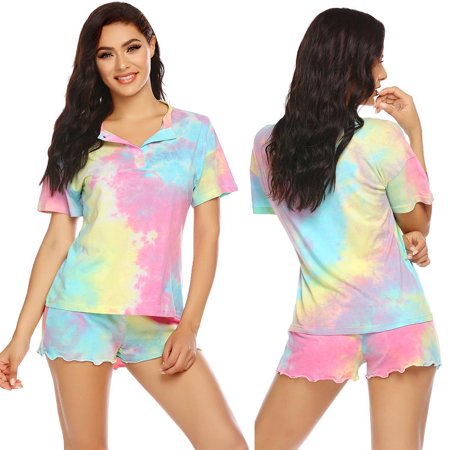 

Womens Tie Dye Pajamas Set Women s Loungewear Sleepwear 2 Piece Tops and Shorts PJ Sets