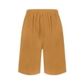 thumbnail image 3 of Cotton Linen Shorts for Women Loose Fit Knee Length Bermuda Shorts Casual Wide Leg Elastic Waist Workout Shorts, 3 of 8