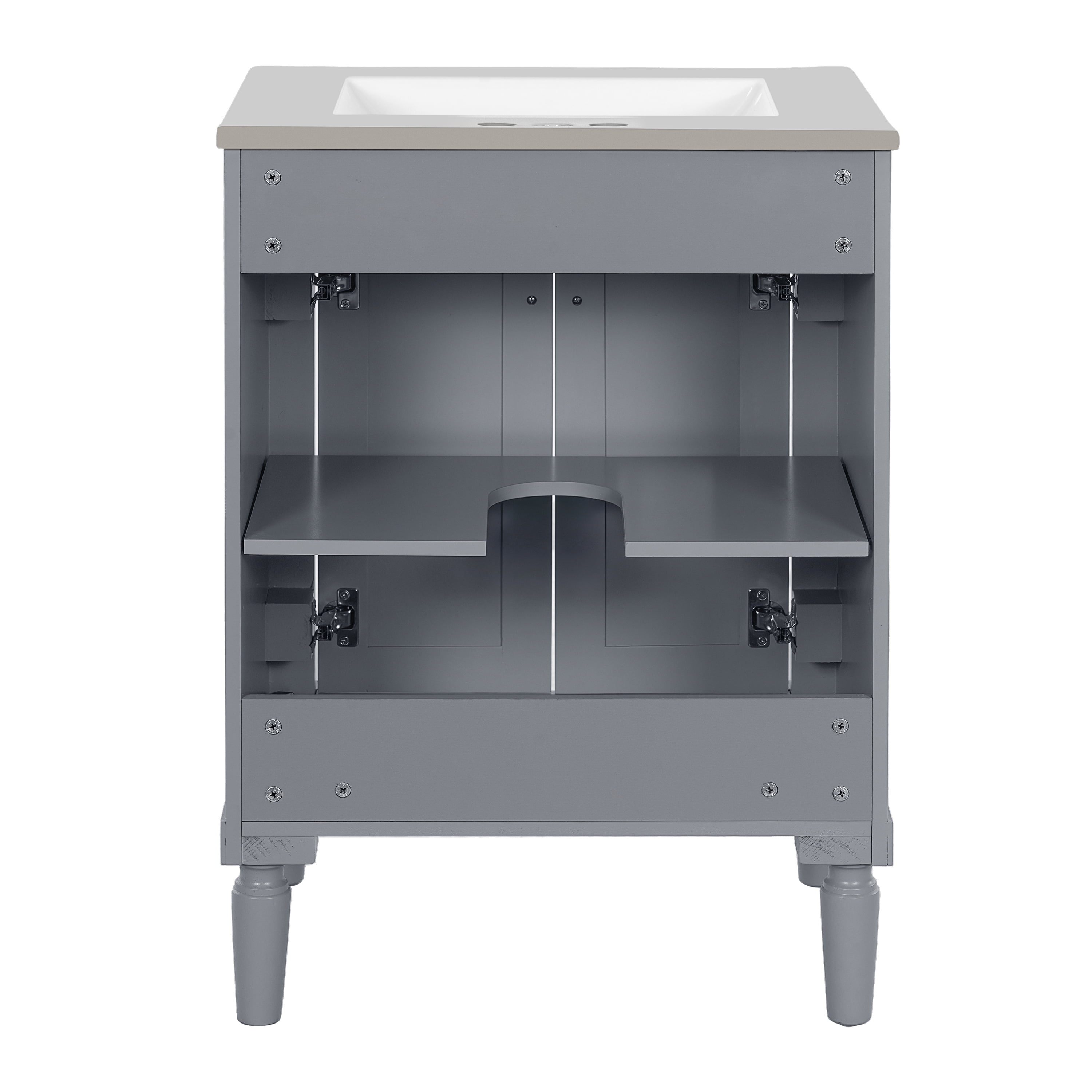 Homy Casa 24" Bathroom Vanity with Sink, Ceramic Top, 2-Door Storage Cabinet, Gray