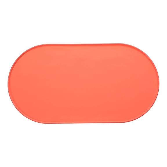 Uxcell Cat Food Mat, 18x10 Inch Silicone Pet Feeding Mat Non-Slip Oval Waterproof Dog Water Bowl Tray Raised Edge Protects Floors (Orange), Intended for Pets Bowl/Fountain