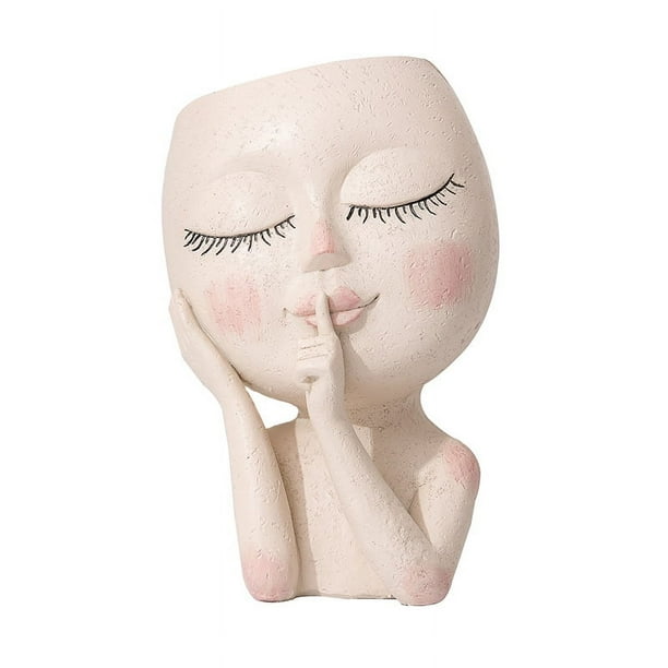 Macetas de cara, maceta de estatua, maceta de cabeza de niña, macetas de cara de mujer, jarrón de arte femenino para plantas de interior y exterior, macetas suculentas de resina pequeña